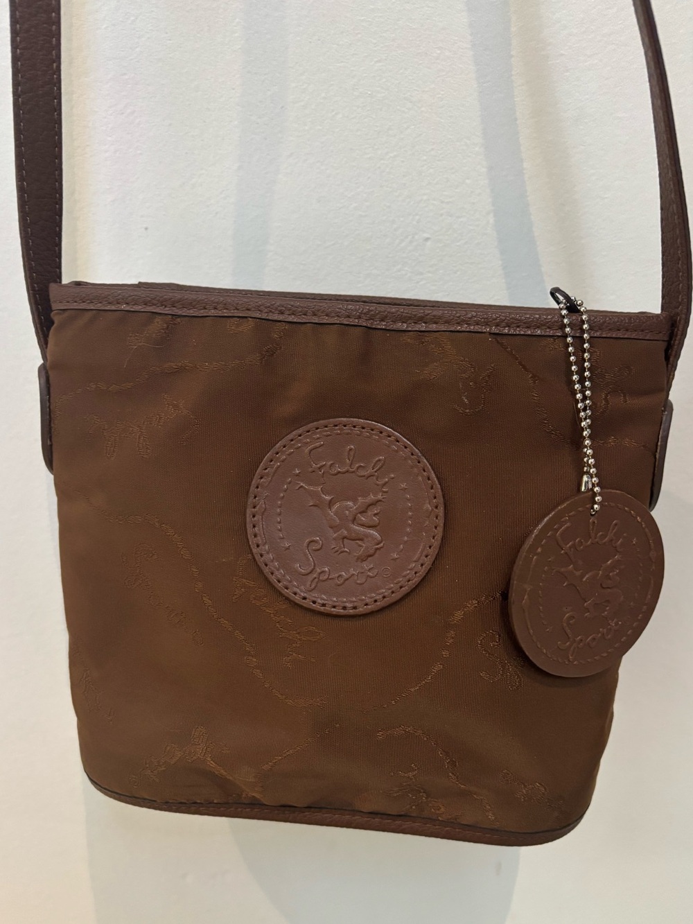 Carlos Falchi Sport brown nylon logo small fall fashion crossbody bag